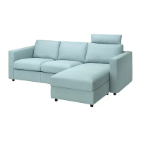 VIMLE 三人座沙發附躺椅, 附頭靠墊 saxemara/淺藍色, 252x98x48 公分