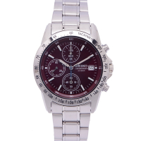 SEIKO 日本販售款 三眼計時手錶(SBTQ045)-酒紅色面X銀色/38mm
