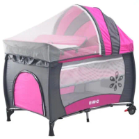 EMC 雙層安全嬰兒床(具遊戲功能)(幸福紅)附贈尿布台遮光罩與蚊帳