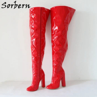 Sorbern Red Wide Fit Thigh High Boots Women For Sale Block High Heels Size EU33-48 Long Boot Custom Wide Calf Unisex Shoes