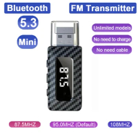 Mini USB FM Transmitter Receiver Bluetooth 5.3 Wireless Car Audio Handsfree Call Car Kit LCD Digital Audio For Fm Radio