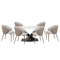 文創集 梅藍6尺岩板餐桌椅組合(一桌六椅組合＋餐椅二色可選)-180x90x75cm免組