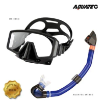 AQUATEC SN-300 乾式潛水呼吸管+MK-355N 無框貼臉側邊視窗潛水面鏡 蛙鏡 組  PG CITY