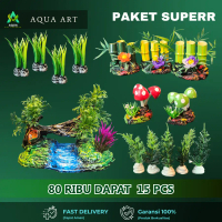 Paket Super Lengkap Hiasan Akuarium Bonsai Sungai + Bambu mini + RUmput Mini + Jamur Mini + Cemara M