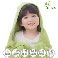 HERA 3M專利瞬吸快乾抗菌超柔纖-嬰幼童連帽巾- 香草綠