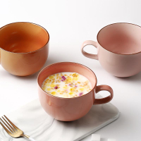 墨色陶瓷早餐碗大容量帶把手柄碗家用燕麥片碗可微波爐加熱早餐杯