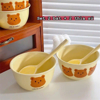 Set Bát Sứ Kèm Thìa Gấu Vàng (Set 2 Bát + 2 Thìa)
