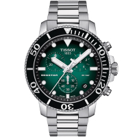 TISSOT 天梭 Seastar 1000 海洋之星 300米潛水計時錶-綠/45mm/T1204171109101