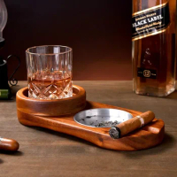 creative wood ashtray box piano lacquer cigar whisky cup holder big storage tobacco cigar cutter drill cap smoking accessories