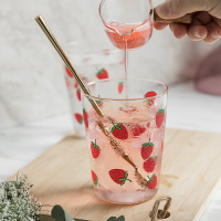 草莓玻璃杯北歐風耐熱水杯可愛少女心網紅杯子高硼硅圓形印花水具