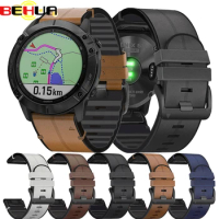 22mm/26mm Quick Release Leather + Silicone Watch Band For Garmin Fenix 6X Pro 5X Plus 3 HR Strap Replacement Watchband Bracelet