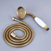Antique Brass &amp; Ceramics Telephone Hand Held Shower Head &amp; 1.5 m Hose shower set Nhh113