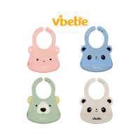 【Vibebe 官方直營】絲綢霧光圍兜(嬰兒圍兜 食品級矽膠 動物造型 立體口袋)