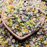 50g Kawaii ButterFly Mixed mint Flowers Slices Polymer Hot Clay Sprinkles for Slimes Filling Material DIY Nail Art Craft