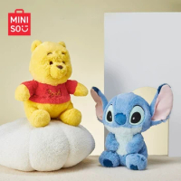 MINISO Disney Pooh Bear Plush Dolls Seated Ornaments Home Bedroom Decorated Stitch Cute Snoopy Toys Children's Holiday Gift