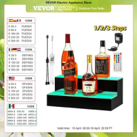 VEVOR LED Lighted Bar Shelf 1/2/3 Step Club Wine Bottle Rack Glorifier Holder Multi-Size Home Display Stand Liquor Bottle Sheves