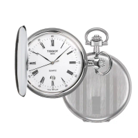 【TISSOT 天梭】Savonnette T83.6.553.13 經典羅馬石英懷錶 附鍊-銀x白/48.5mm(T83655313)