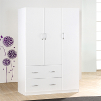 《HOPMA》白色美背三門二抽衣櫃 台灣製造 衣櫥 臥室收納 大容量置物-寬120 x深49 x高180cm