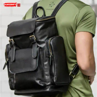 Large-capacity Backpack Men's Bag Genuine Leather Backpack Men Computer Bag Leather Simple Travel Bags Male Casual Backpacks Big