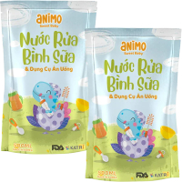 Combo 2 Nước rửa bình sữa kháng khuẩn Animo túi 500ml (Xanh da trời) - Pink plus