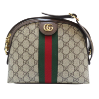 【二手名牌BRAND OFF】GUCCI 古馳 烏木色 GG Supreme 帆布 貝殼包 肩背包 499621