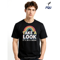 FQU Take A Look It's in A Book Kaos Pria Katun 100% Y2K Hadiah Unik Lengan Pendek Kerah Distro