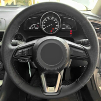 Hand Braid Steering Wheel Cover For Mazda 3 Axela 6 Atenza CX-5 2017 CX-3 CX4 2018 2019 CX-9 Black Perforated Microfiber Leather