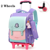 Child Rolling Backpack Student School Bag For Kids Bags Trolley School Backpack With 2/6 Wheels Removable Children School Bags