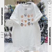 Áo phông Nữ TUVY áo thun tay lỡ cotton mát in hình gấu form rộng oversize màu xanh đen trắng nâu Top