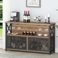 Black Coffee Bar Cabinet, Modern Liquor Cabinet for Liquor and Glasses, Kitchen Sideboard Buffet Cabinet with Wine Rack Storage