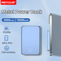 Magnetic Wireless 10000mAh Power Bank Fast Charging PD20W External Spare Battery Metal 5000mah Powerbank For iPhone 15 Samsung