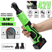 42V Electric Wrench Angle Drill Screwdriver 3/8 Cordless Ratchet Wrench Scaffolding 100NM With Socket Set 1/2pcs Li-Ion Battery