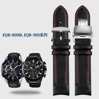 Curved End Belt for CASIO EDIFICE Series Watch Men's EQB-800BL EQB-500 EQB-501 EQB-900 Lather Watchband Bracelet Strap 22mm