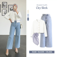 City Sleek One Set Premium (Blazer + Jeans Kulot + Hijab Segiempat) Setelan Wanita Simple Korean Sty