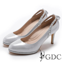 【GDC】後水鑽拉帶典雅氣質羊皮高跟鞋/婚鞋-銀色(727154)