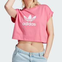 Adidas Short Tee 女款 粉色 短版 寬鬆 舒適 運動 休閒 訓練 棉質 短袖 上衣 II0709