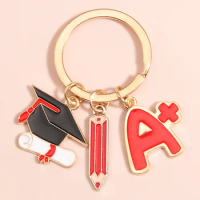 Graduate Keychain A+ Pencil Graduation Cap Key Ring Study Key Chains For Women Men Handbag Pendant Accessorie DIY Jewelry Gifts