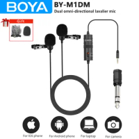 BOYA BY-M1DM 4m Dual-Head Condenser Lavalier Lapel Microphone for iPhone Android Mobile Phone PC Computer Youtube Live Streaming