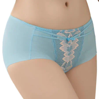 【思薇爾】撩波羽晶伶系列M-XL蕾絲中低腰平口內褲(湛浠藍)