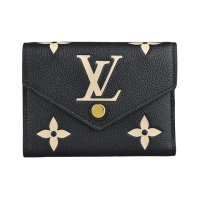 【Louis Vuitton 路易威登】LV Victorine壓印LOGO Monogram Empreinte牛皮壓釦式零錢短夾(黑x米白)