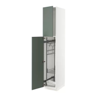 METOD 高櫃附清潔用品收納架, 白色/bodarp 灰綠色, 40x60x220 公分