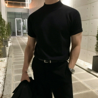 【巴黎精品】針織衫短袖T恤-半高領百搭修身純色男上衣2色a1fy17