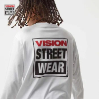 VISION STREET WEAR T Shirts Classic BOXLOGO Street Trend Round Collar Long Sleeves Tee Shirt Unisex Style T Shirts Streetwear