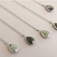 Labradorite Pendant, Sterling Silver Chain Labradorite Necklace Dainty Silver Labradorite Necklace