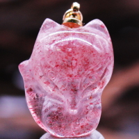 如鴻天然水晶吊墜紅色草莓晶狐貍項鏈女士裝飾禮品原石掛件小號