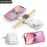 4 in 1 Foldable Magnetic Wireless Chargers with lights for iPhone 13 11 12Pro Max Fast Wireless Charger for Apple Watch/AirPods