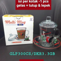MUG -GELAS KACA - MOTIF JAGO - SET + TUTUP & LEPEK - KUKURUUYUUK