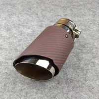 One Piece Matte Red Carbon Fiber Exhaust Pipe Car Universal For Akrapovic Muffler Tip Stainless Steel Car Back Tailpipes Tails