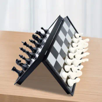 10'' International Chess Set Foldable 3 in 1 Chessboard Magnetic Chess Set with Folding Chess Board for Party Family Activities