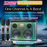 SODLK S1368 Portable Bluetooth Speaker 320W High-Power Karaoke Subwoofer RGB Light Outdoor Band With Stand Drum Function Speaker